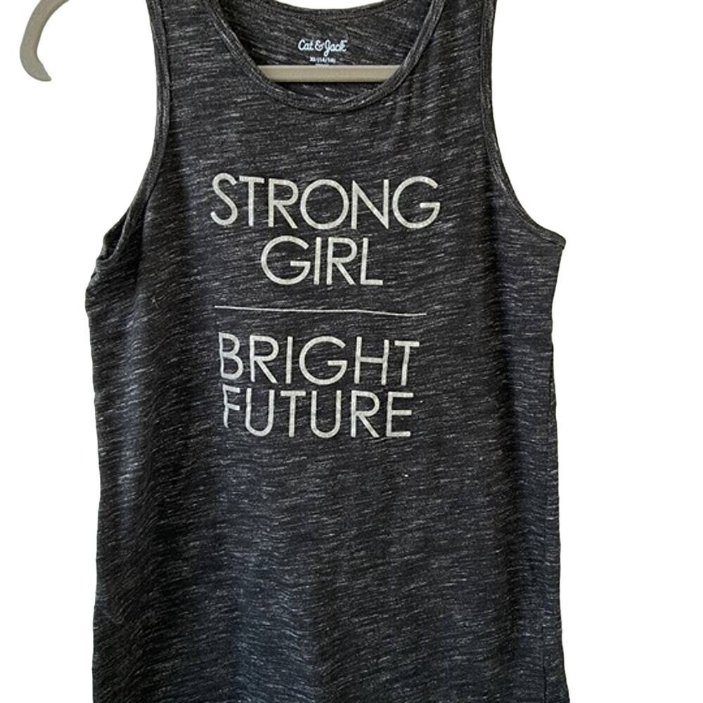 Cat & Jack Girls Gray Space Dye Strong Girl Bright Future Tank Top XL 14/16